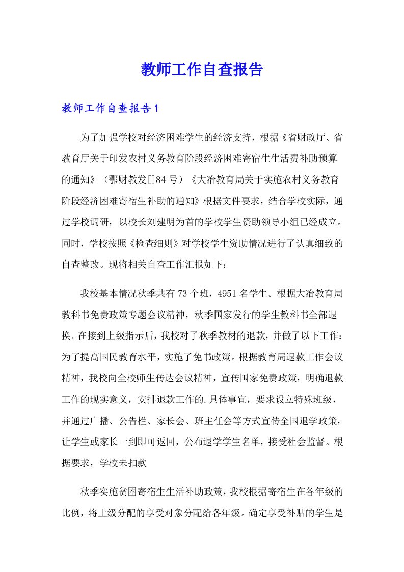 教师工作自查报告