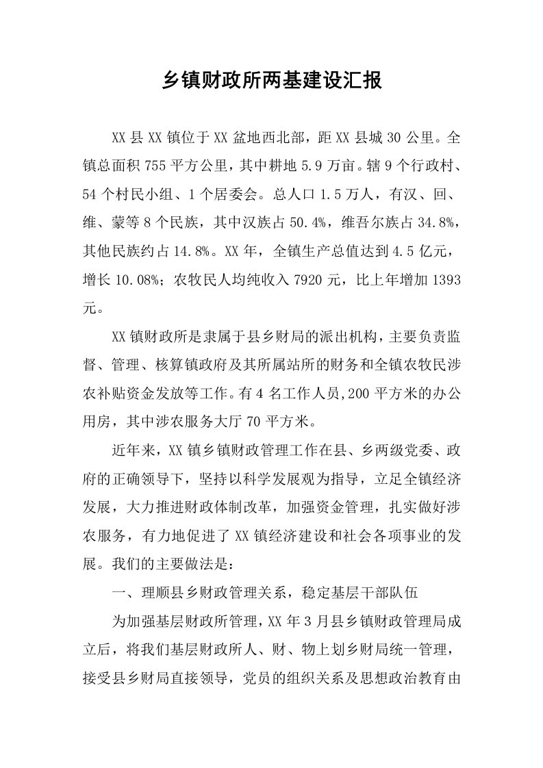 乡镇财政所两基建设汇报.docx