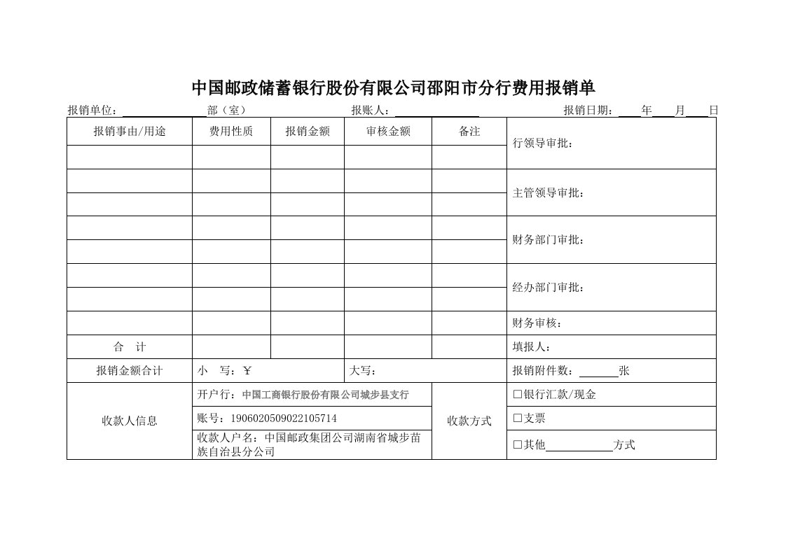 费用报销单-邮政局（报刊）