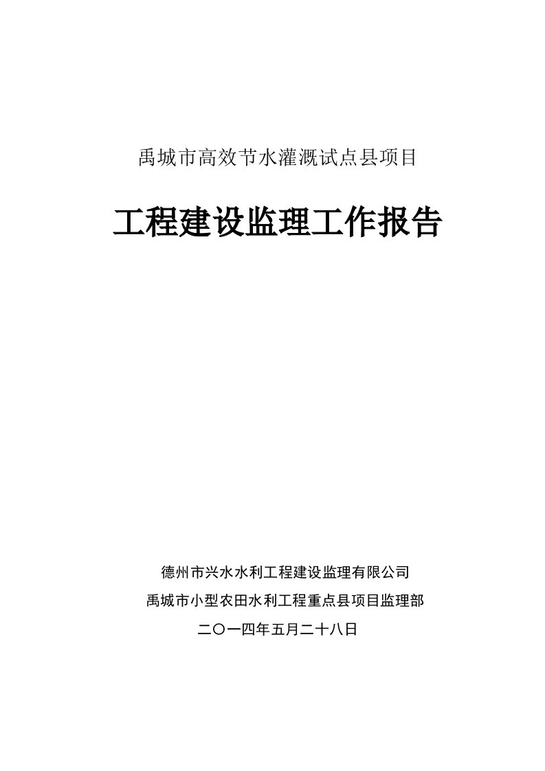 新模版禹城小农水监理工作报告模板