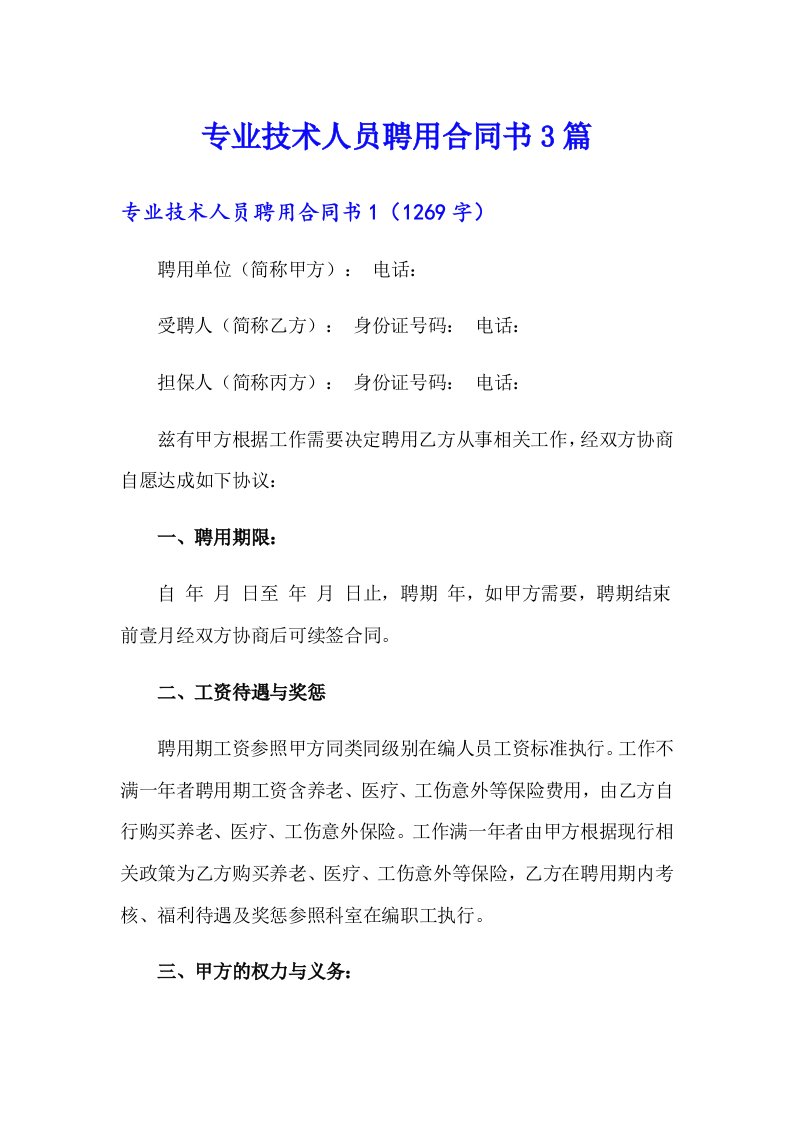 专业技术人员聘用合同书3篇