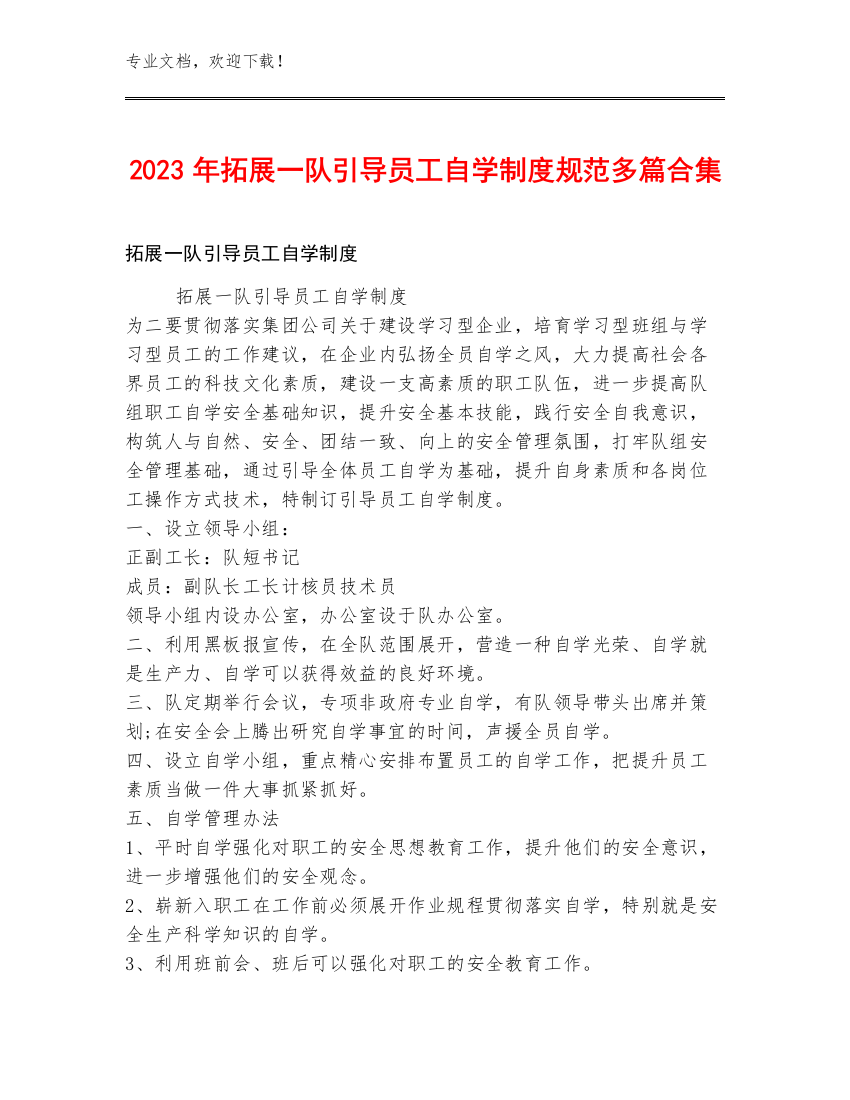 2023年拓展一队引导员工自学制度规范多篇合集