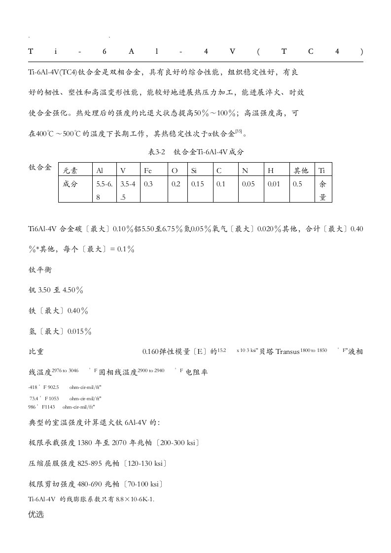 ti-6al-4vtc4及钛合金的性能