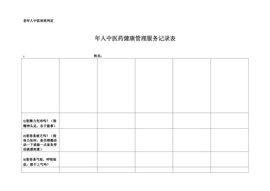 老年人中医体质判定