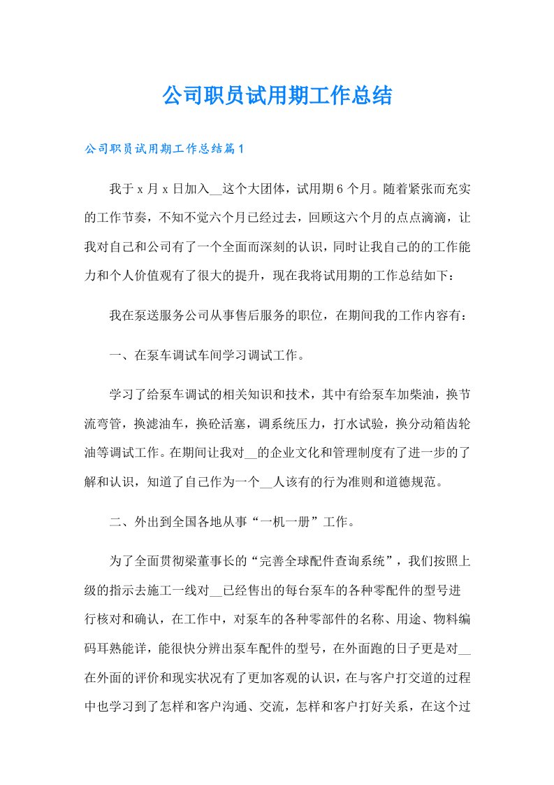 公司职员试用期工作总结