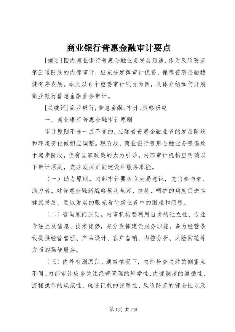 5商业银行普惠金融审计要点