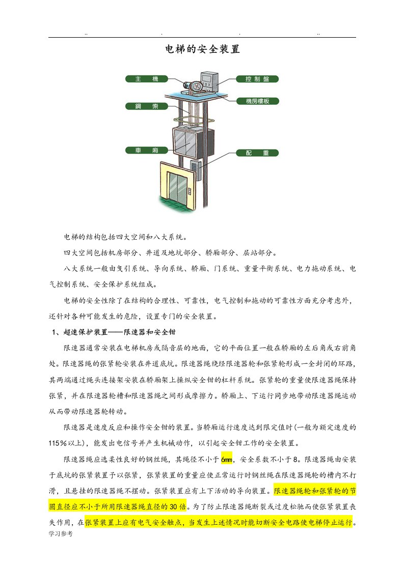 电梯安全保护装置简介