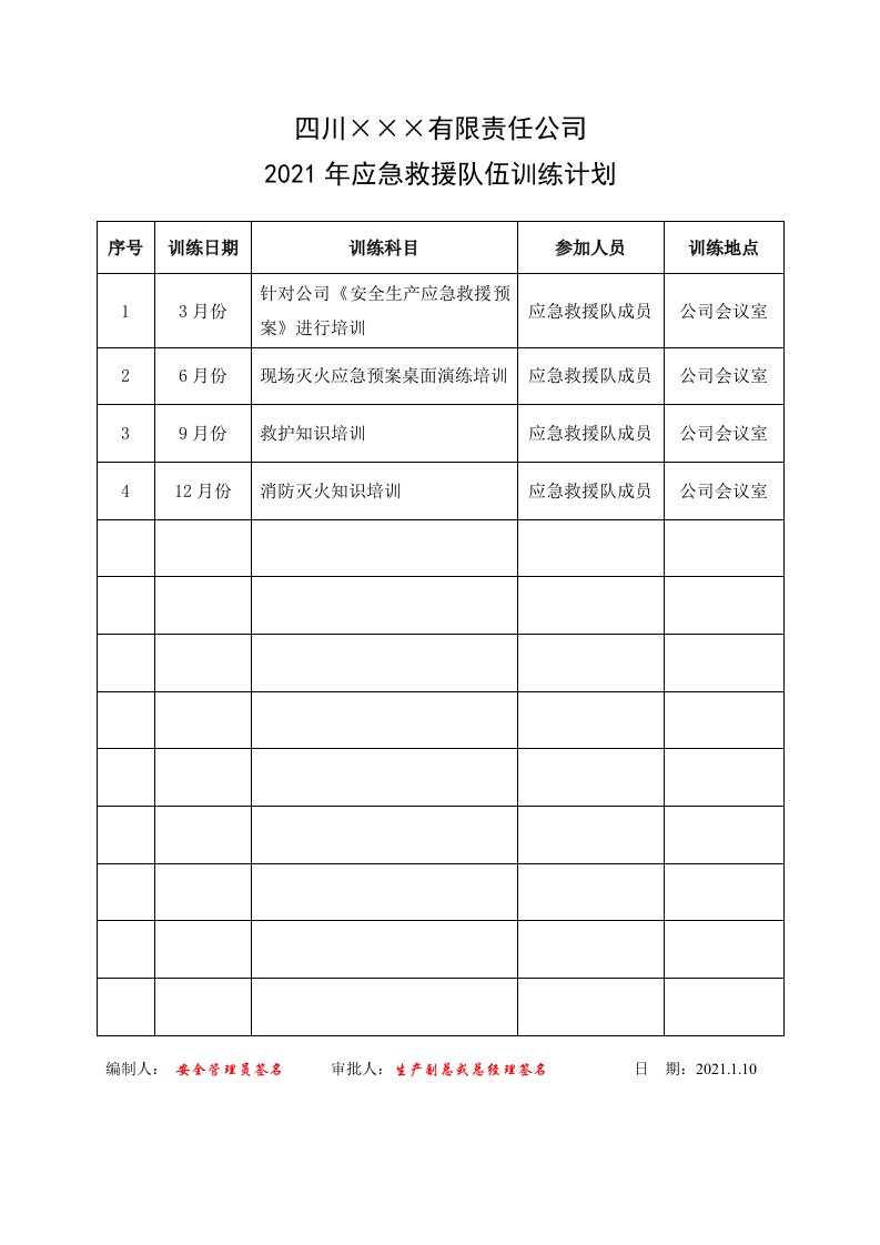 精品文档-112应急救援队伍训练计划