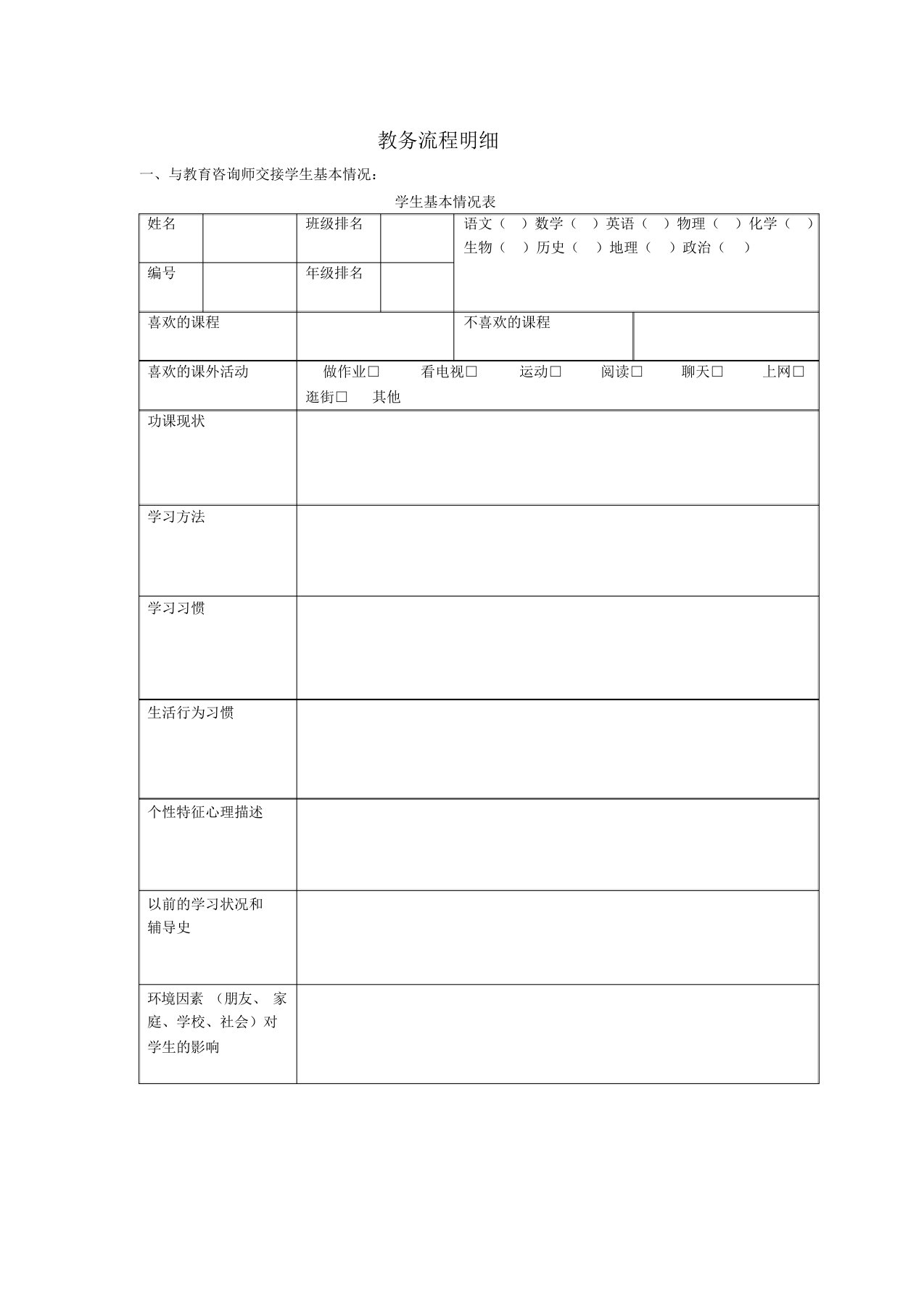 教育培训机构教务流程图