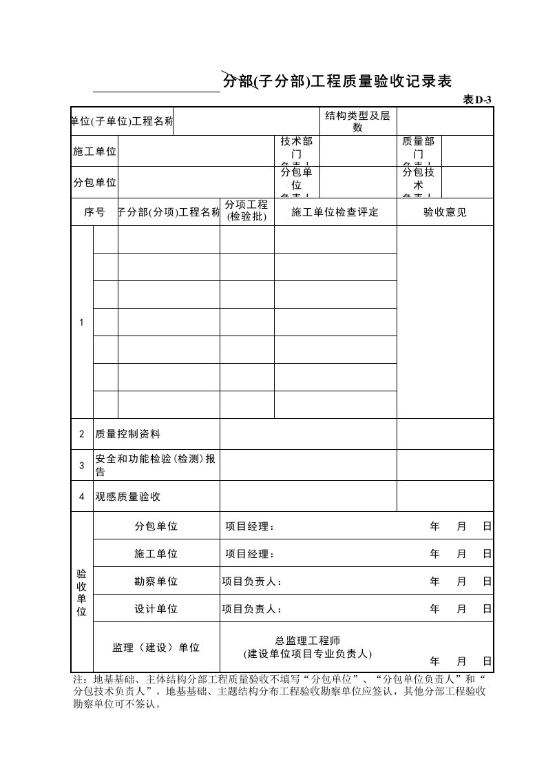 建筑工程-分部子分部工程质量验收记录表