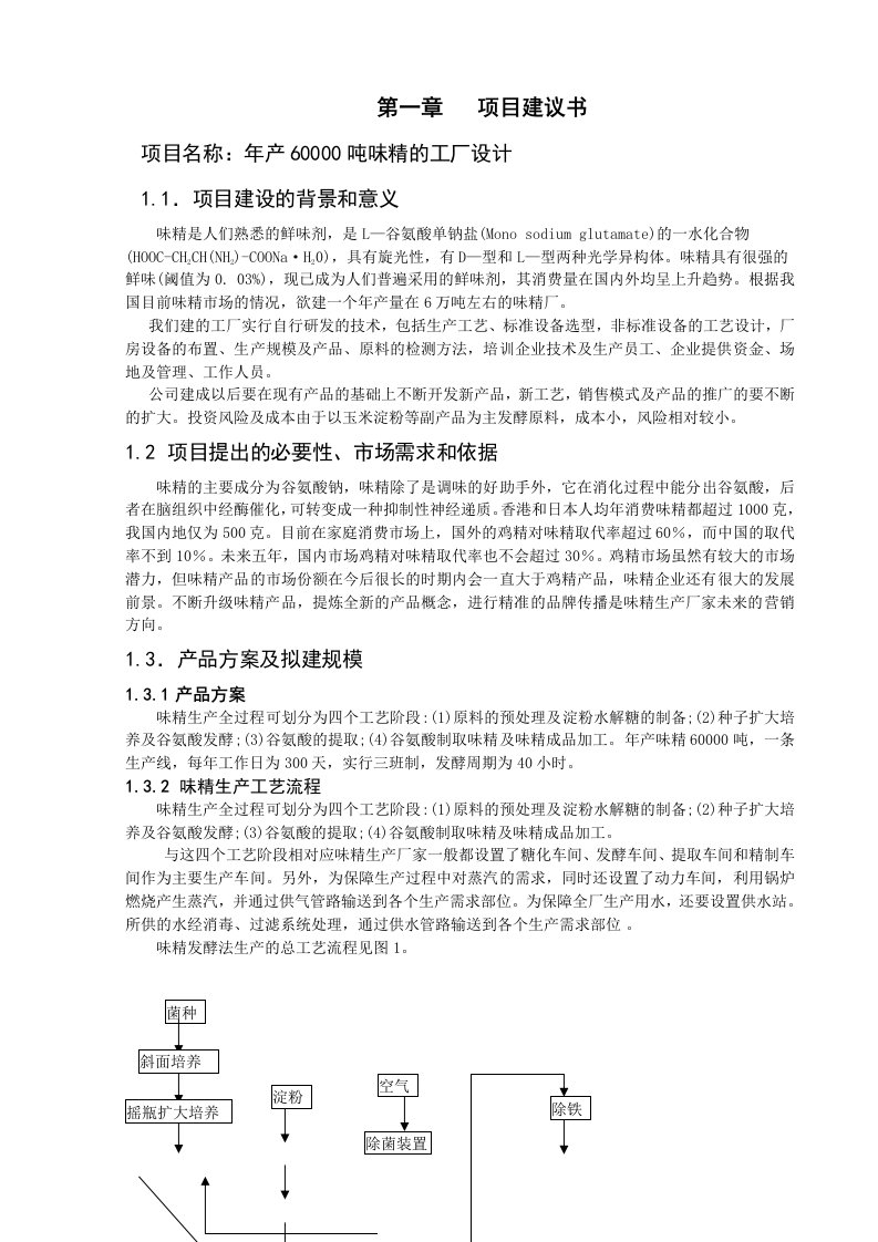 年产6吨味精工厂项目建议书