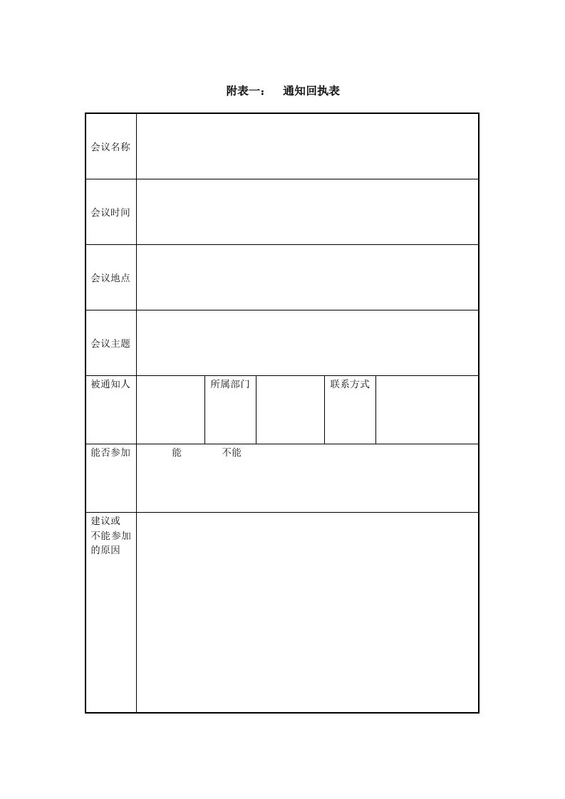 表格模板-IT项目管理110附表一：通知回执表