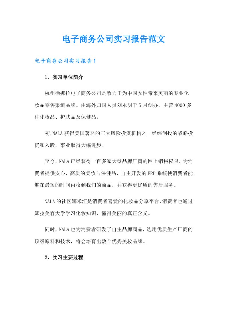 电子商务公司实习报告范文