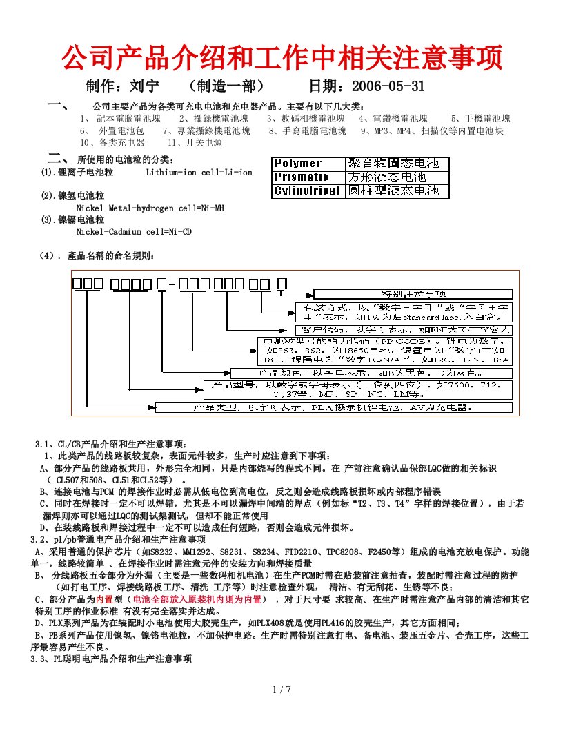 公司产品介绍和工作中相关注意事项