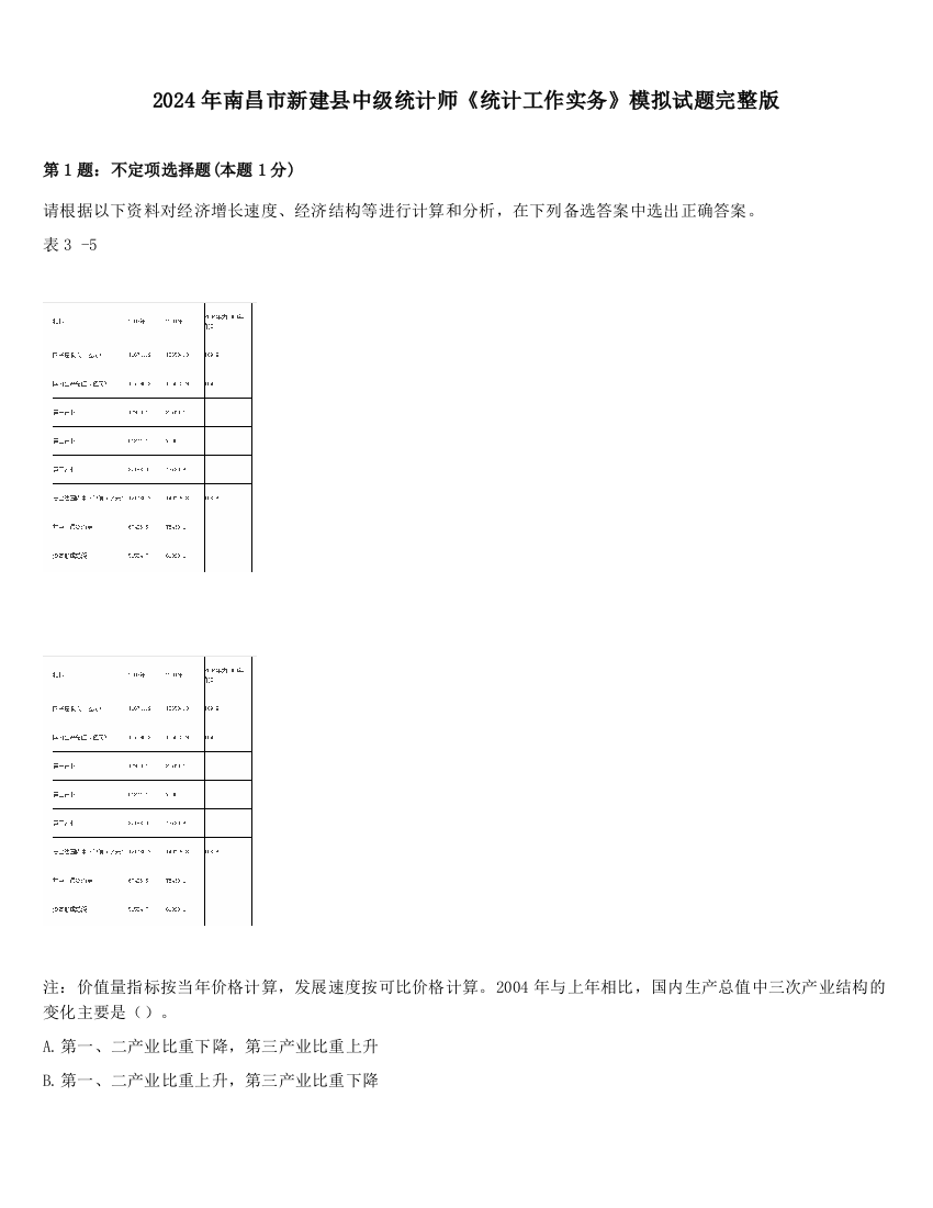 2024年南昌市新建县中级统计师《统计工作实务》模拟试题完整版