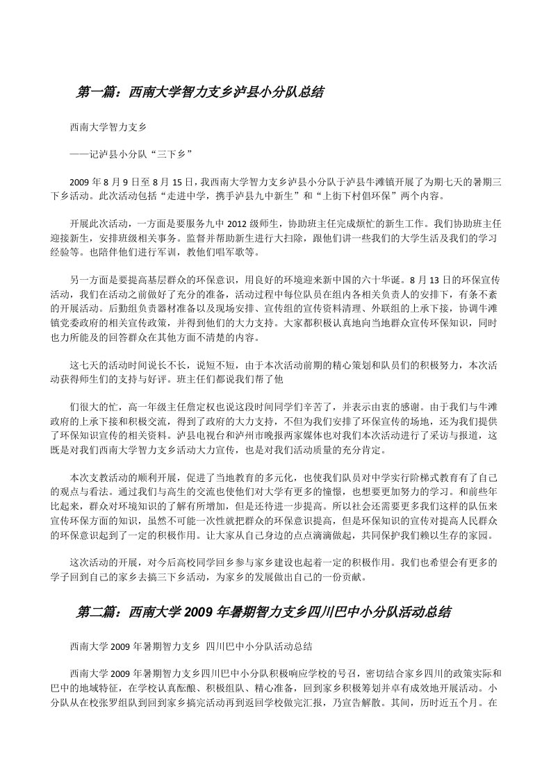 西南大学智力支乡泸县小分队总结[最终定稿][修改版]