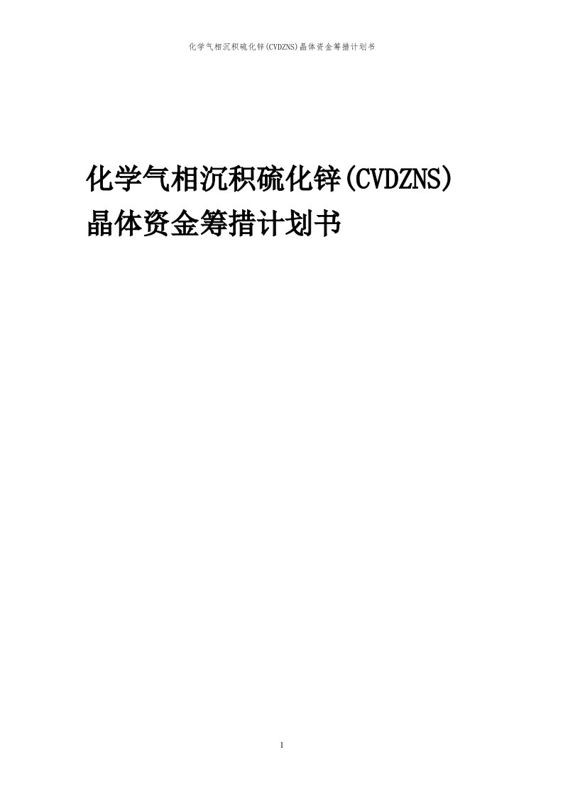 2024年化学气相沉积硫化锌(cvdzns)晶体项目资金筹措计划书代可行性研究报告