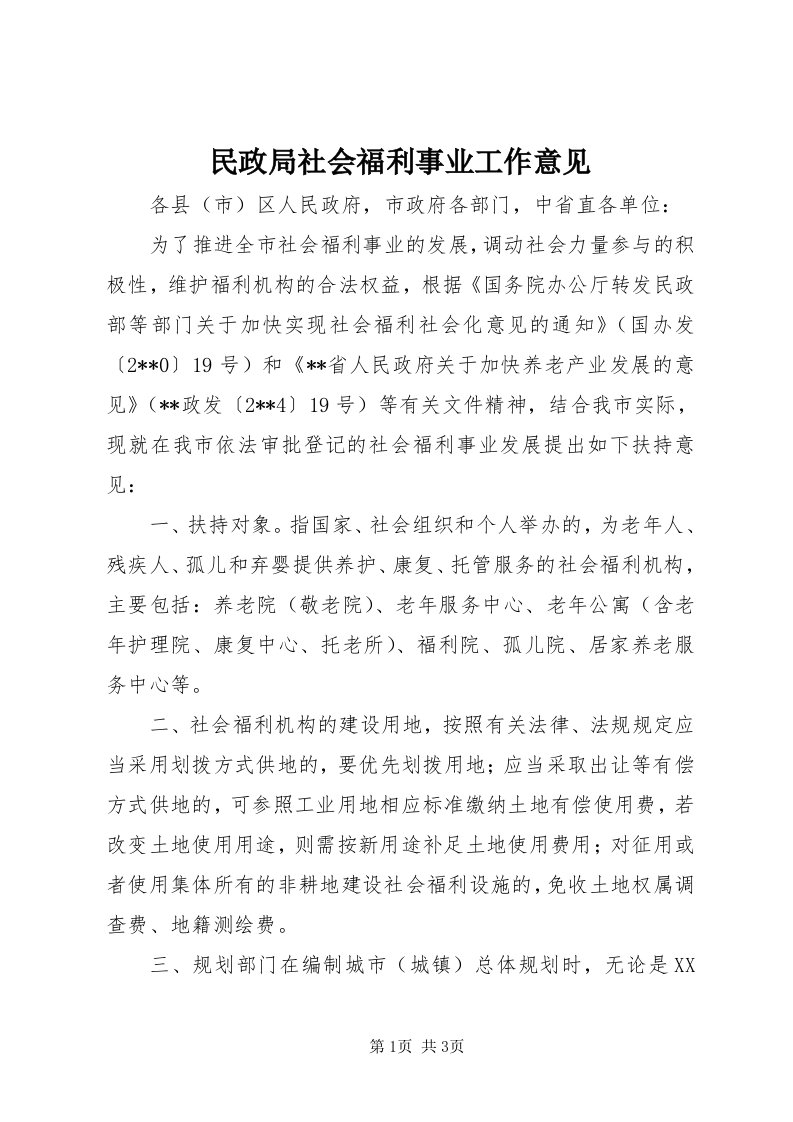 4民政局社会福利事业工作意见