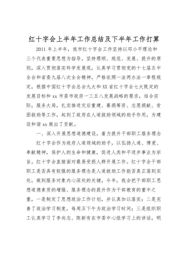 2022-红十字会上半年工作总结及下半年工作打算