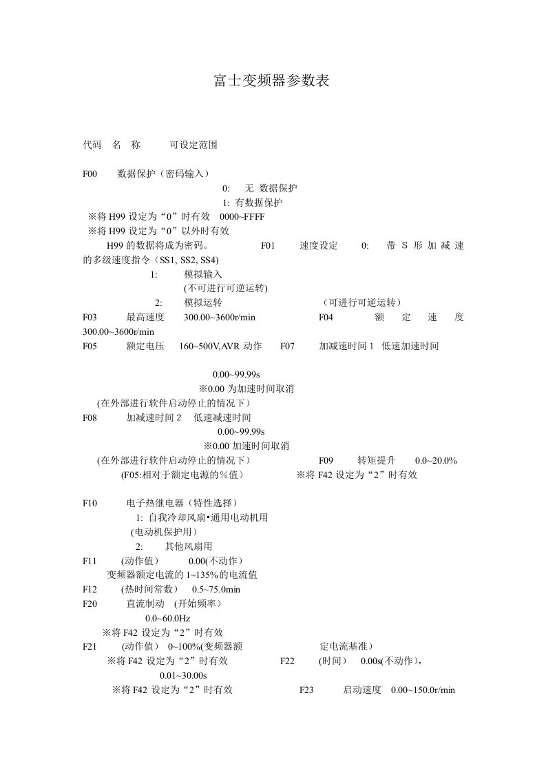 富士变频器参数表