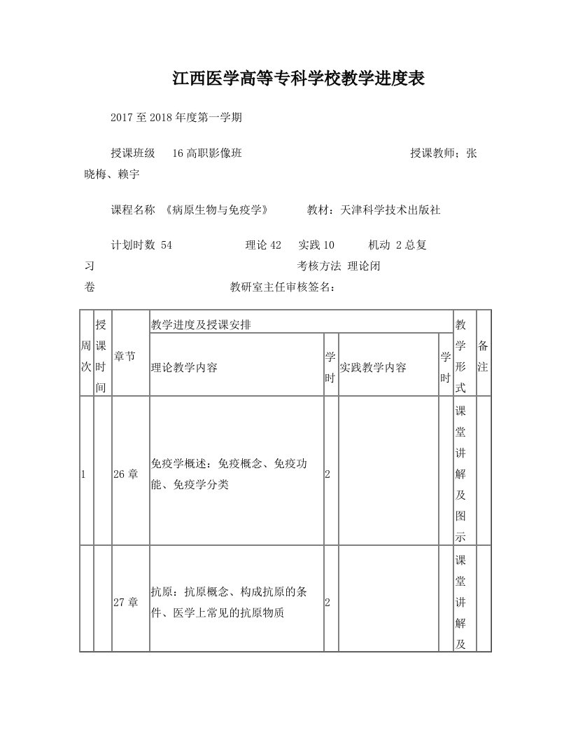 病原与免疫学-进度表