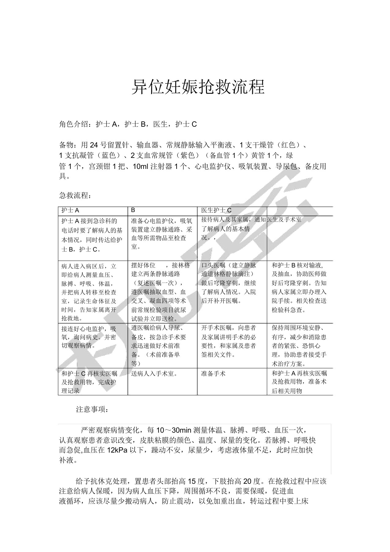 宫外孕急救演练流程