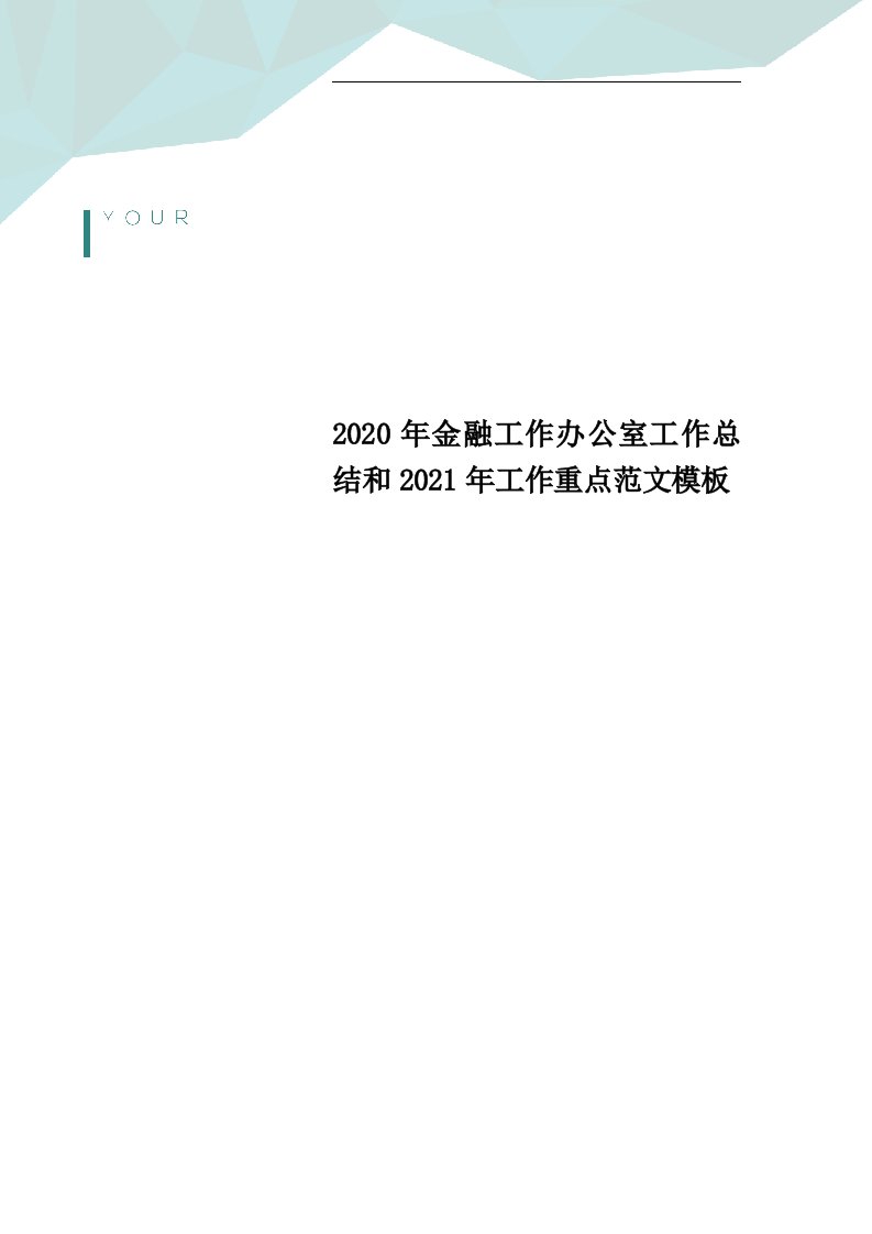 2020年金融工作办公室工作总结和2021年工作重点范文模板