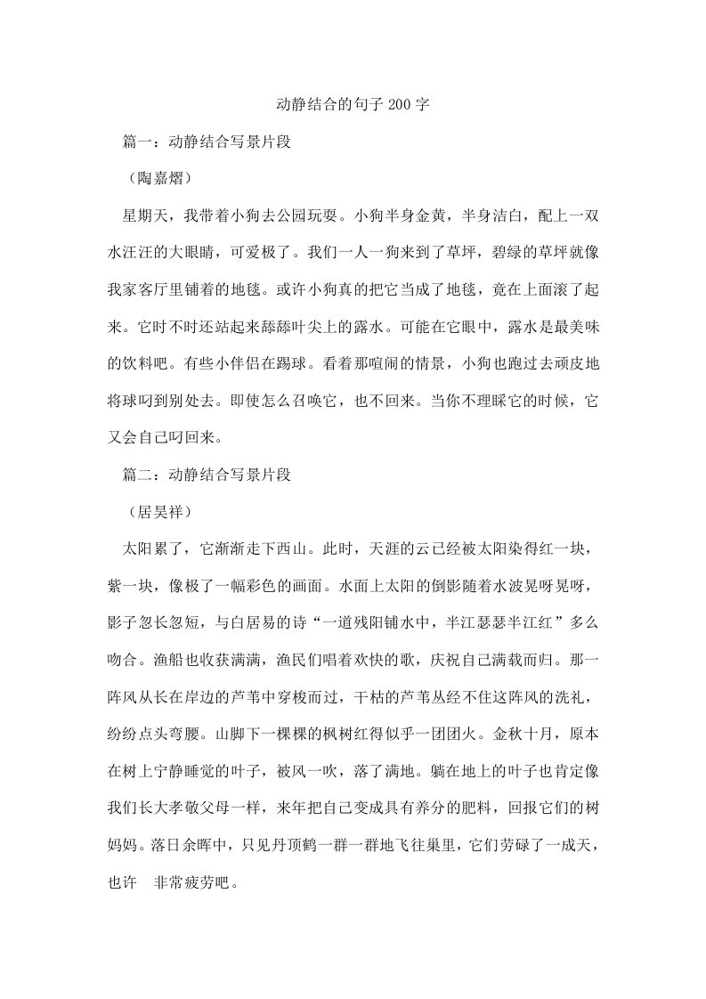 动静结合的句子200字