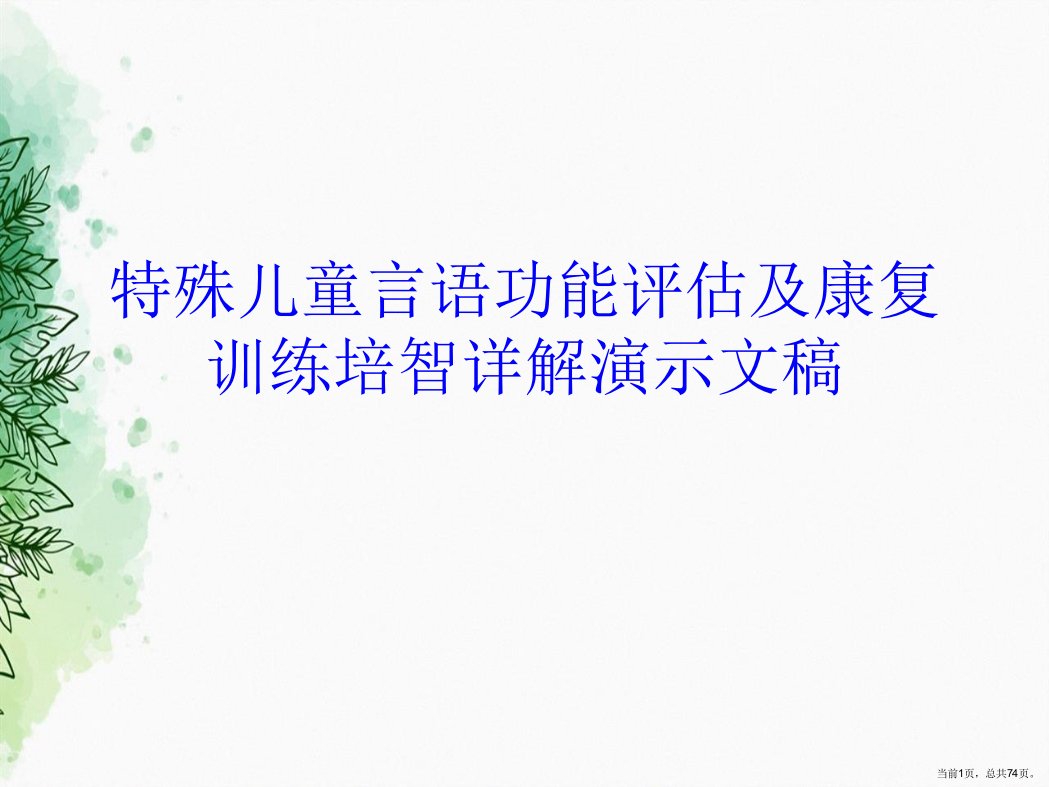 特殊儿童言语功能评估及康复训练培智详解演示文稿