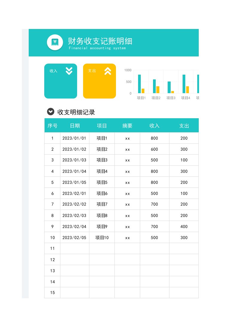 收入支出财务日记账明细表