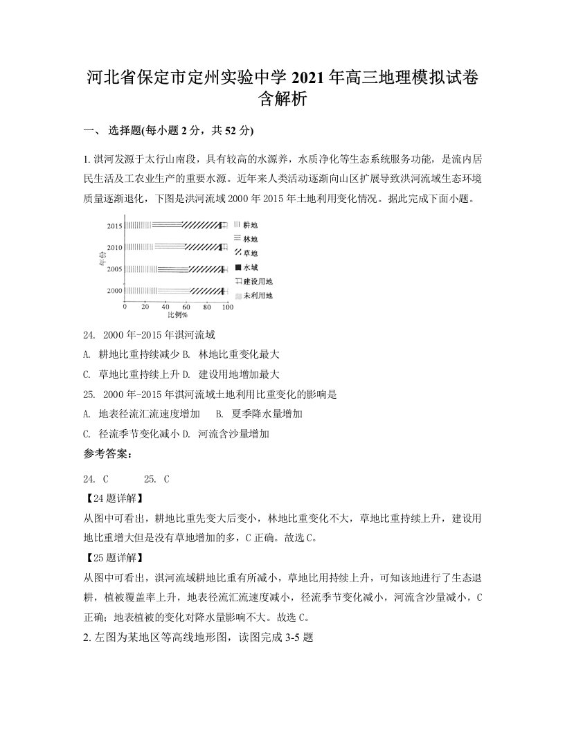 河北省保定市定州实验中学2021年高三地理模拟试卷含解析