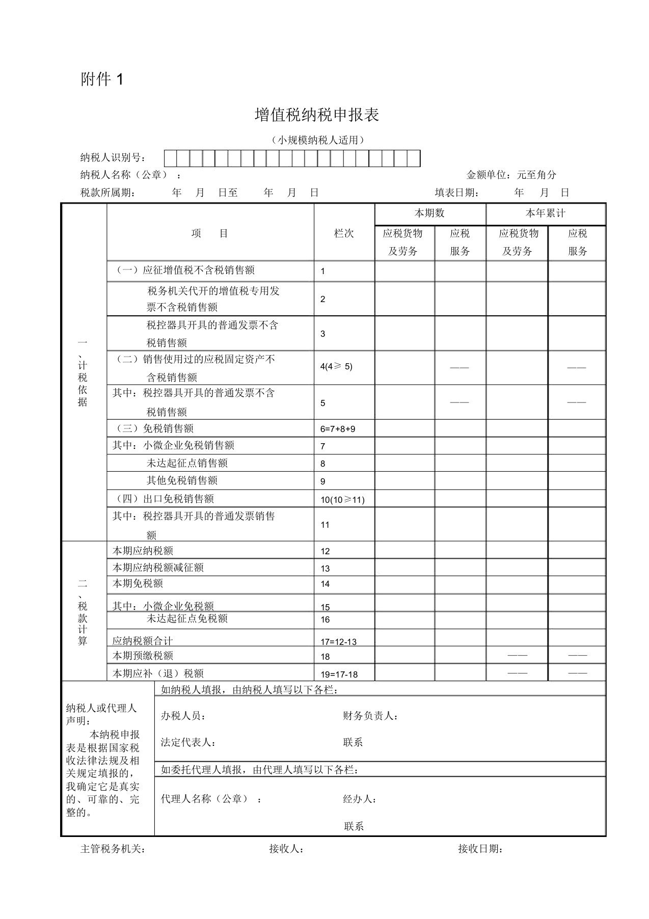 《增值税纳税申报表小规模纳税人适用》及其附列资料