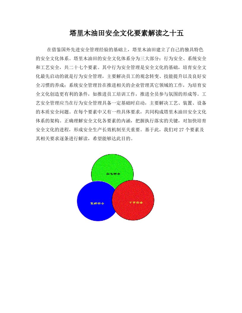 塔里木油田安全文化要素解读十五高风险作业