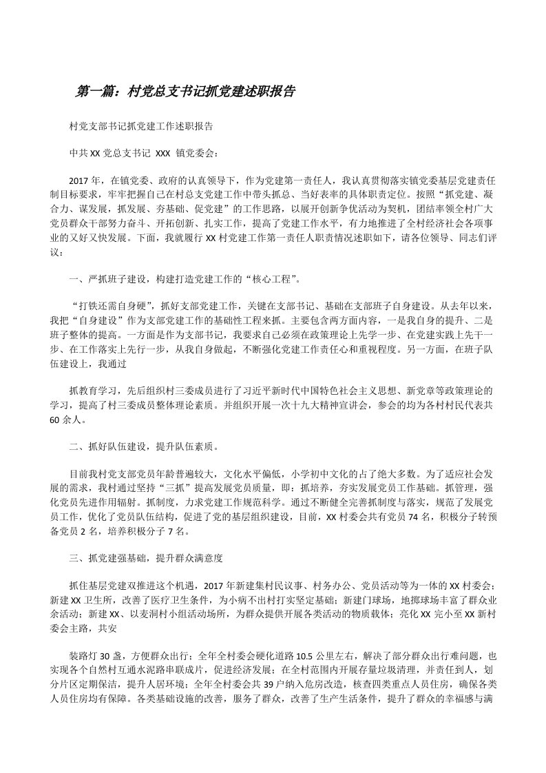 村党总支书记抓党建述职报告[修改版]