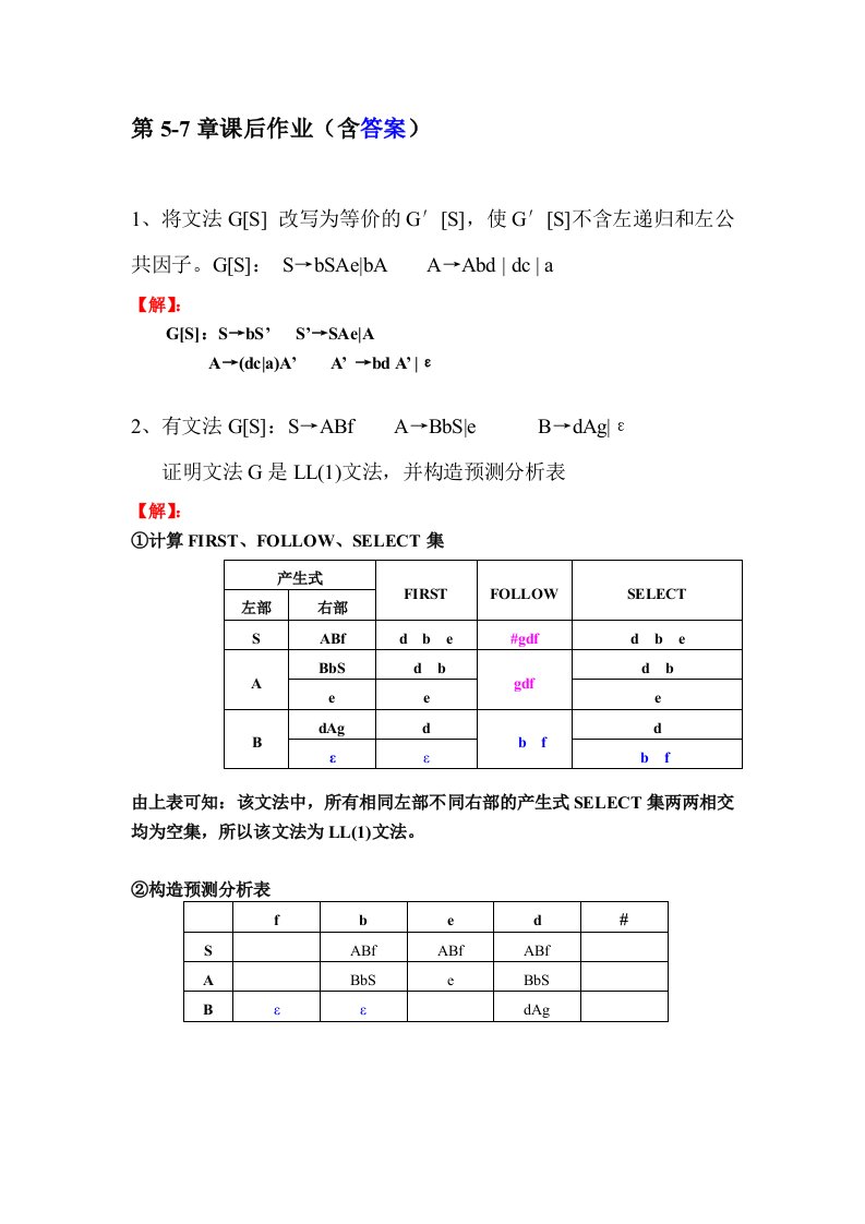 华东交通大学编译原理必考题第5-7章作业(含答案)最新版