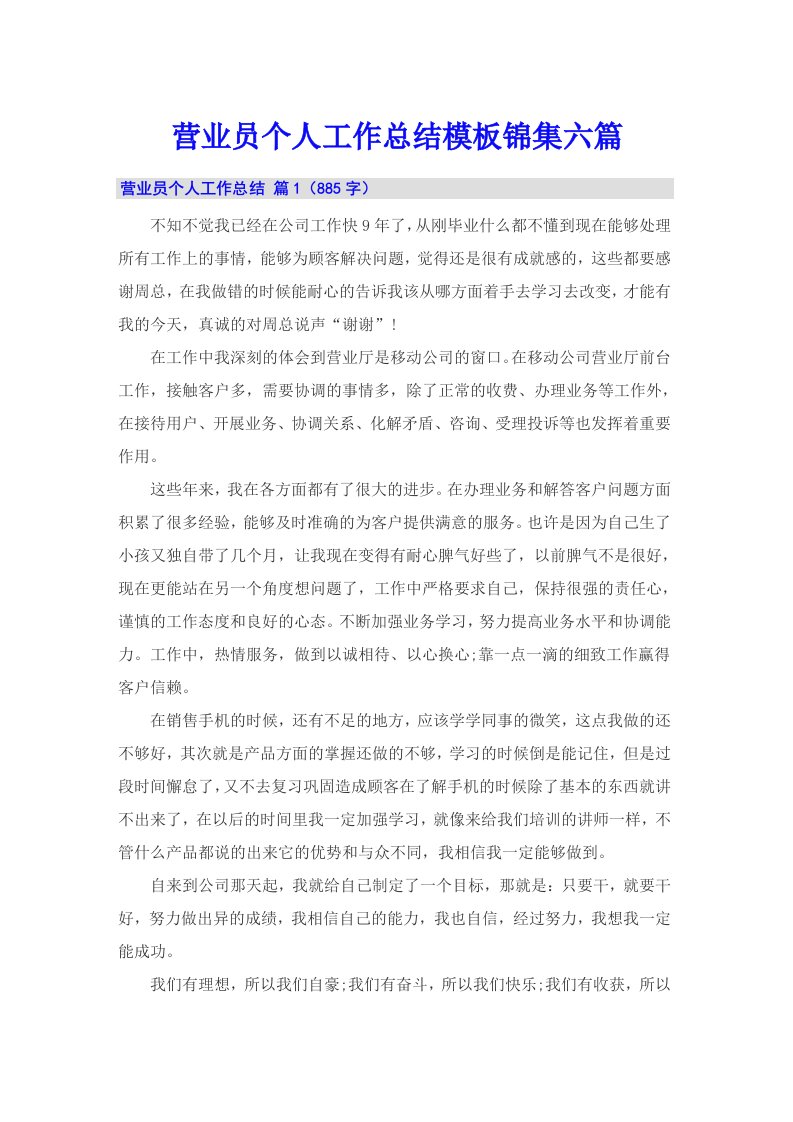 营业员个人工作总结模板锦集六篇