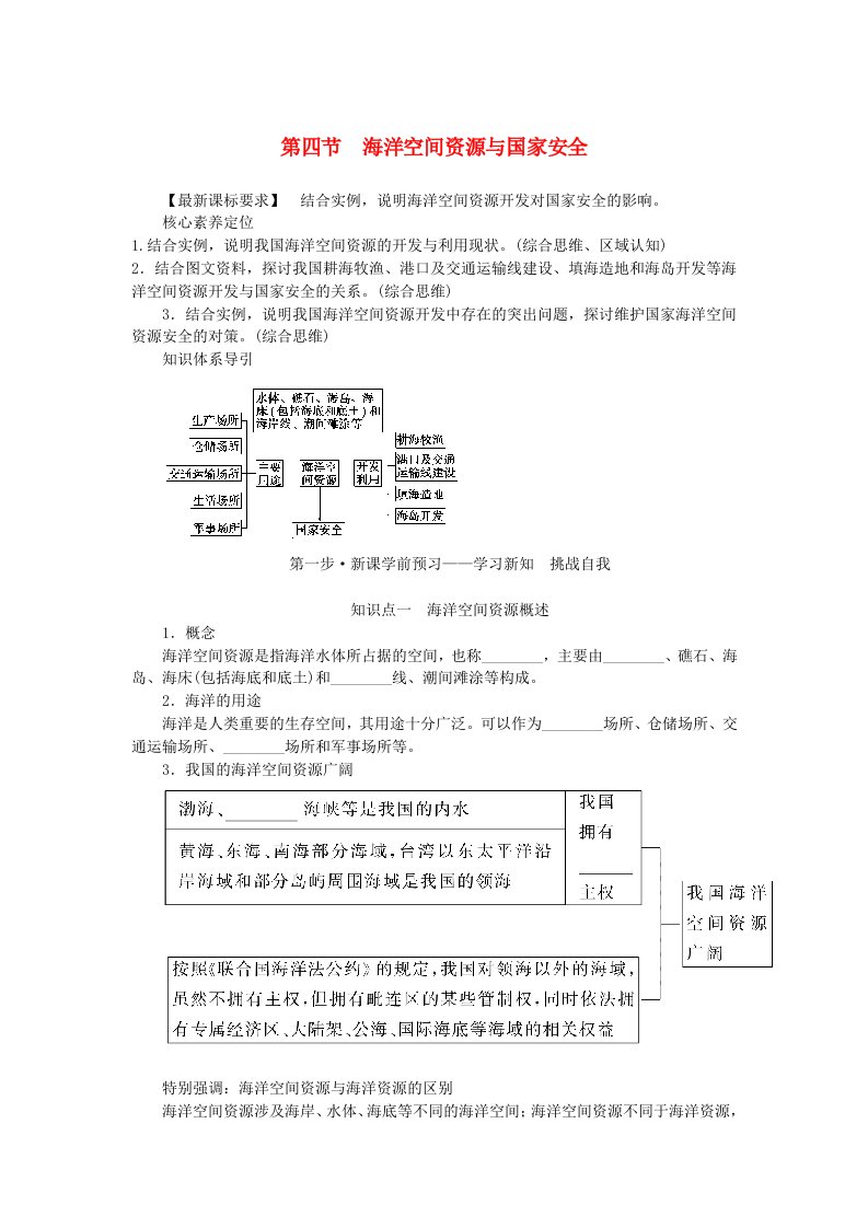 新教材2023版高中地理第一单元自然资源与国家安全第四节海洋空间资源与国家安全学生用书鲁教版选择性必修3