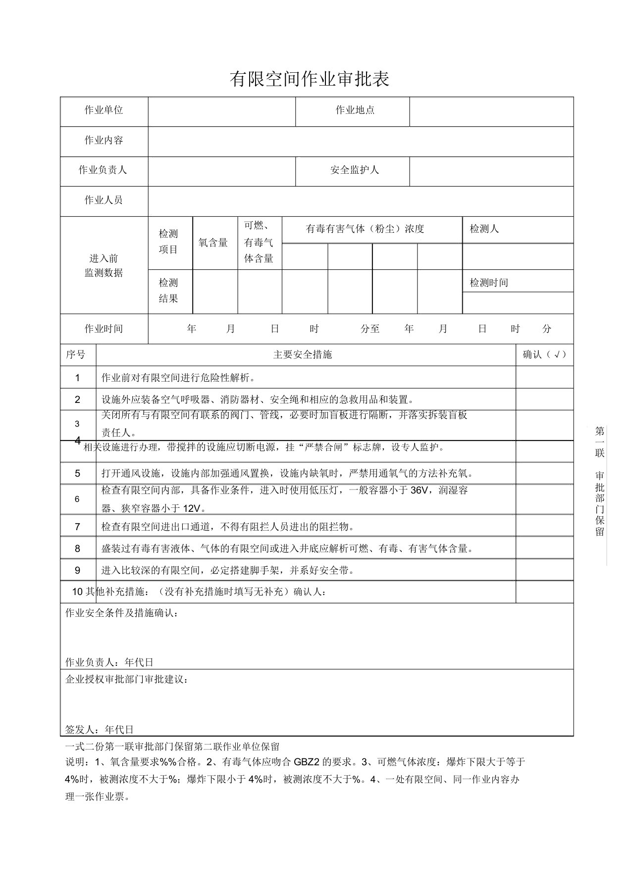 有限空间作业审批表