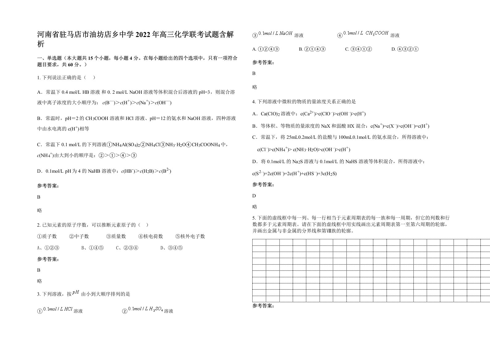 河南省驻马店市油坊店乡中学2022年高三化学联考试题含解析