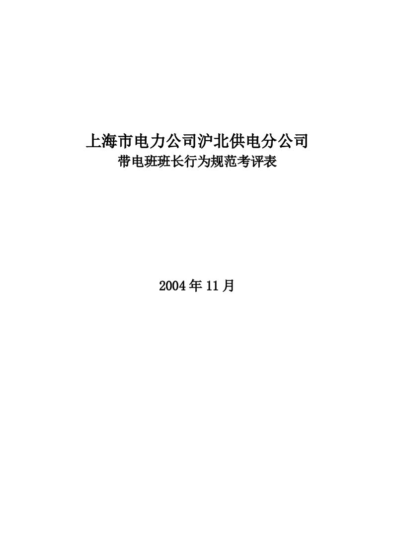 电力公司带电班班长行为规范考评表