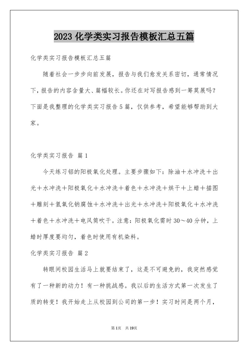 2023化学类实习报告模板汇总五篇