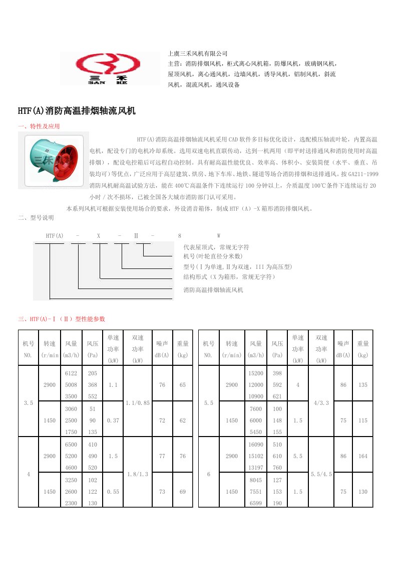 高温消防排烟风机参数