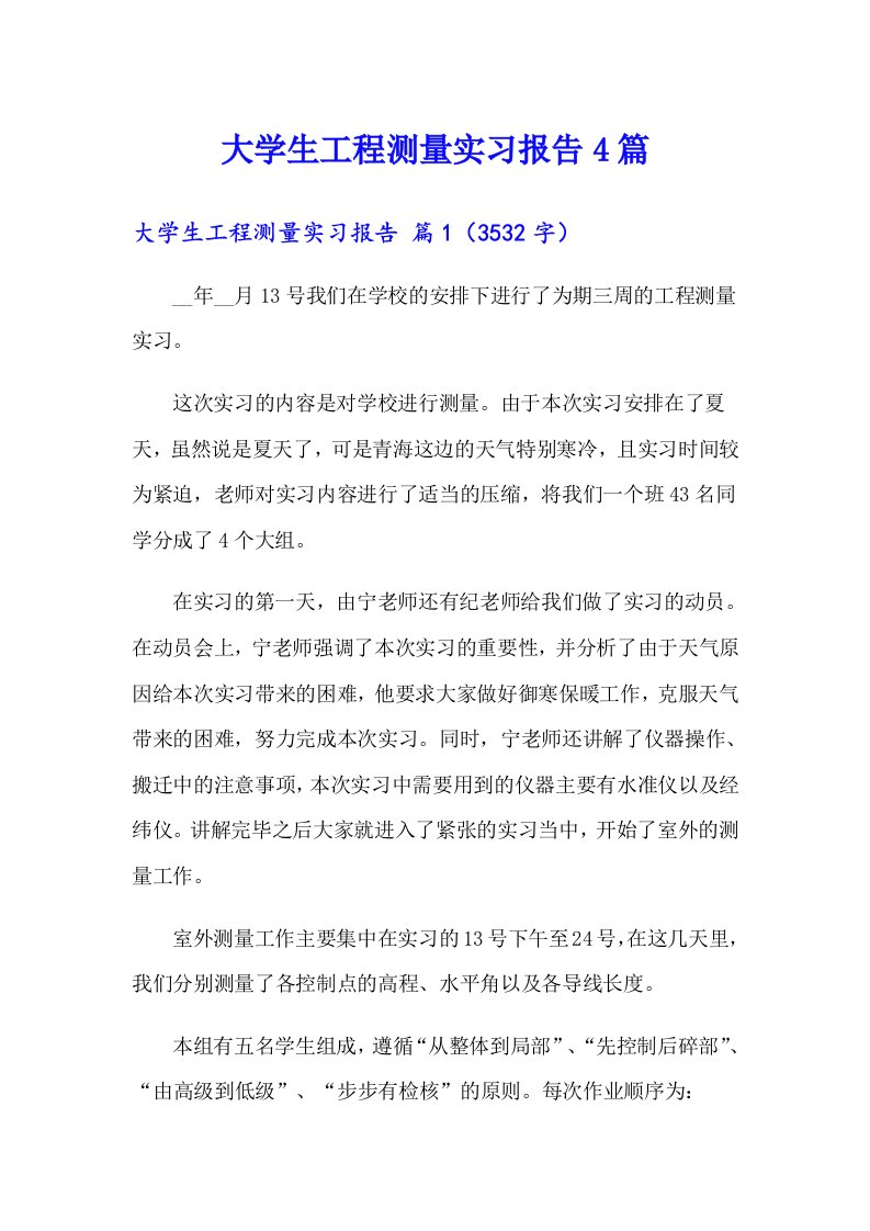 大学生工程测量实习报告4篇