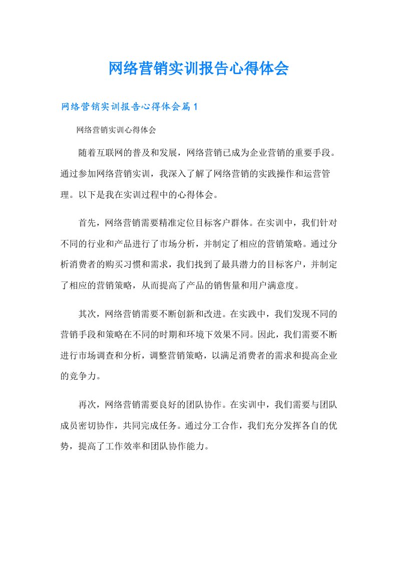 网络营销实训报告心得体会