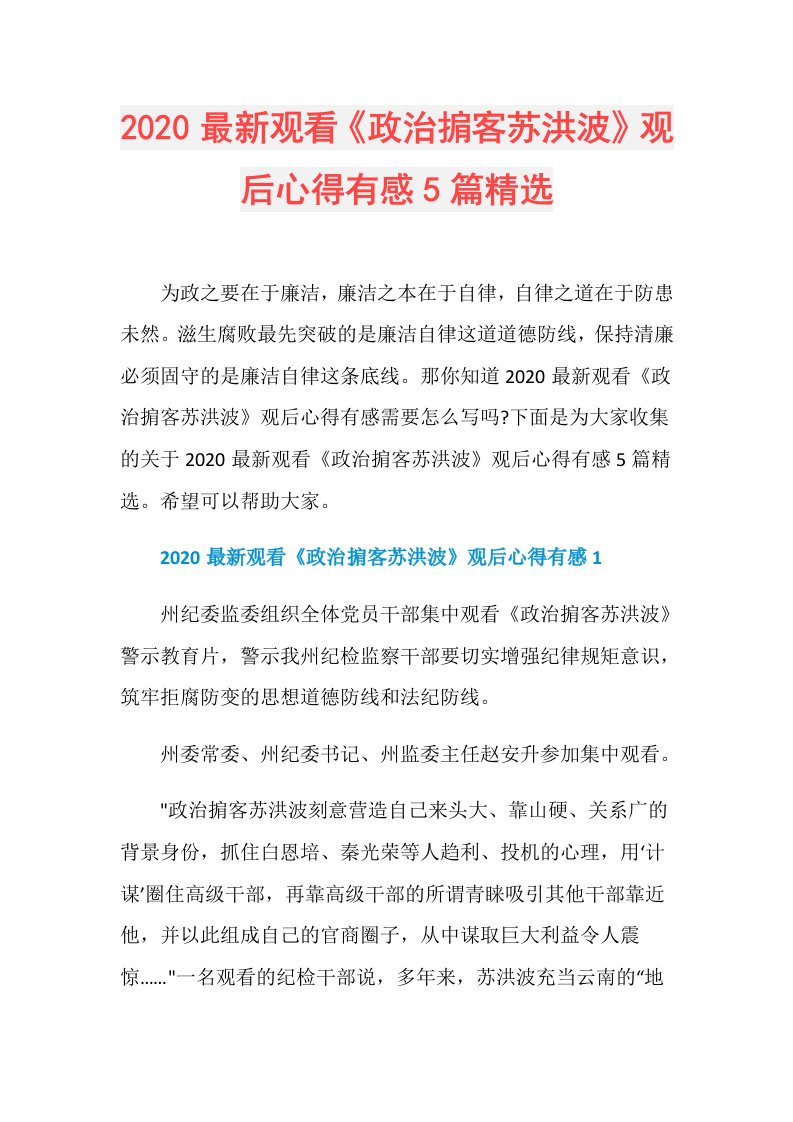 最新观看《政治掮客苏洪波》观后心得有感5篇精选