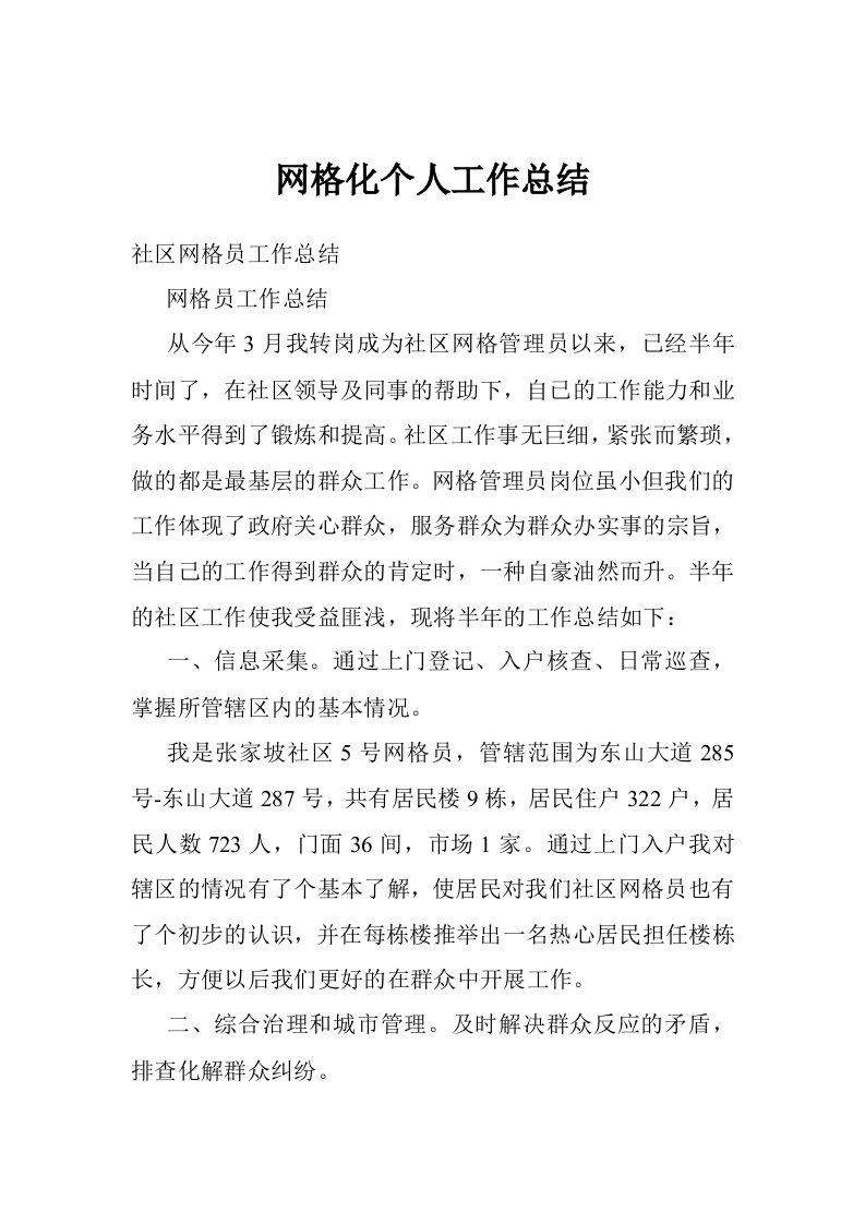 网格化个人工作总结