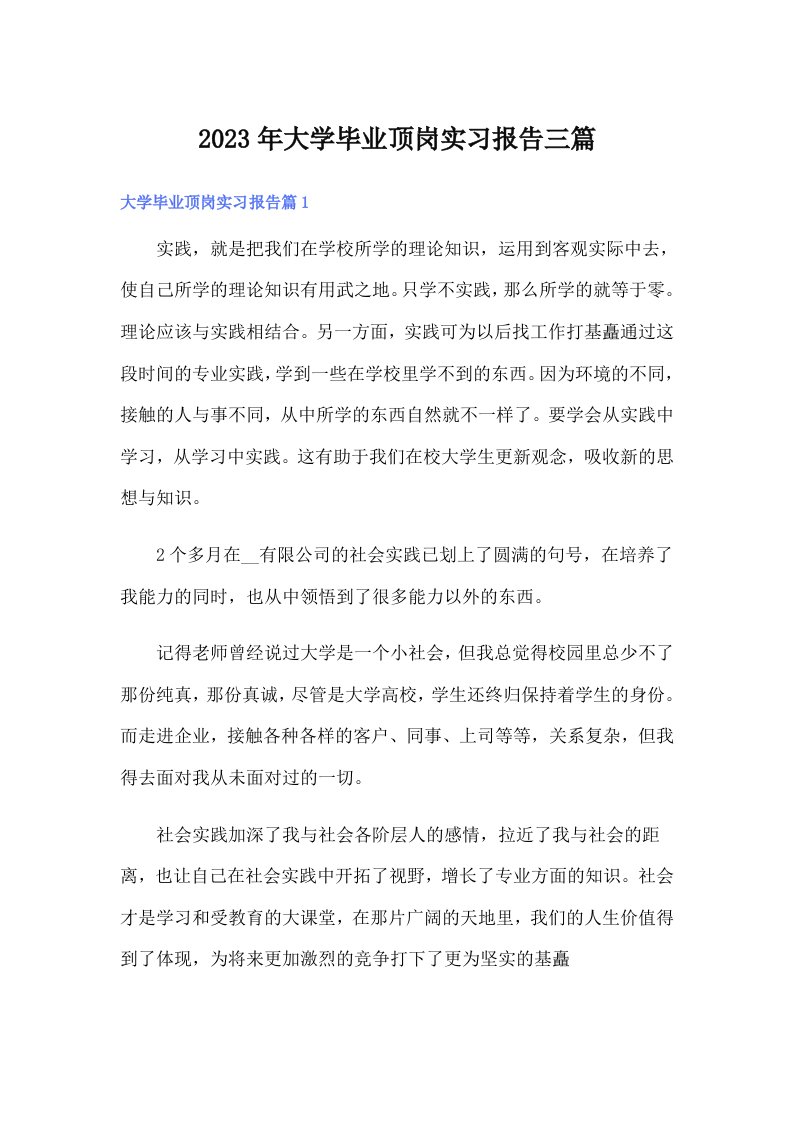 大学毕业顶岗实习报告三篇