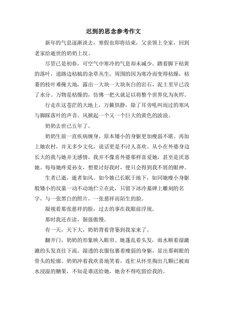 迟到的思念参考作文