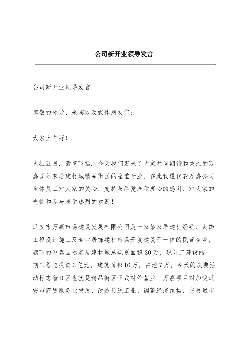 公司新开业领导发言