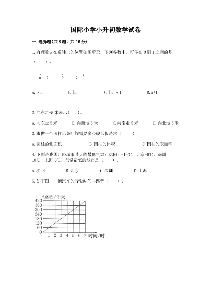 国际小学小升初数学试卷【突破训练】